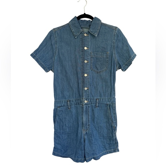 Levi's Pants - Levi's Blue Denim 100% Cotton Women's Button Up Romper Pockets Cinched Waist XS